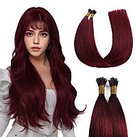 Sunya I Tip Hair Extensions Human Hair 20 Inch Burgundy Pre Bonded I Tip Hair Extensions Real Human Hair Cold Fusion I Tip Hair