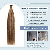 Sunya I Tip Hair Extensions Human Hair 14 Inch Dark Brown Highlight Caramel Blonde Pre Bonded I Tip Hair Extensions Fusion Brown