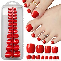 Loveourhome 240Pc Glossy False Toe Nails Colored Red Press On Toenails Full Cover Short Square Fake Toenails Artificial Acrylic