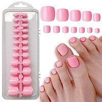 Loveourhome 240Pc Glossy False Toe Nails Colored Pink Press On Toenails Full Cover Short Square Fake Toenails Artificial Acrylic