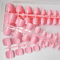 Loveourhome 240Pc Glossy False Toe Nails Colored Pink Press On Toenails Full Cover Short Square Fake Toenails Artificial Acrylic