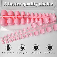 Loveourhome 240Pc Glossy False Toe Nails Colored Pink Press On Toenails Full Cover Short Square Fake Toenails Artificial Acrylic