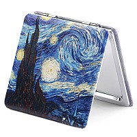 Omiro 1X3X Magnifying Mirror Unique Painting Compact Mirror With Classical Pu Leather Starry Night