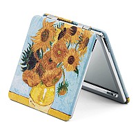 Omiro 1X3X Magnifying Mirror Unique Painting Compact Mirror With Classical Pu Leather Sunflowers