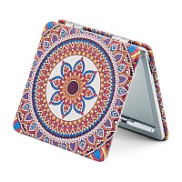 Omiro 1X3X Magnifying Mirror Unique Painting Compact Mirror With Classical Pu Leather Flower Mandala