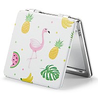 Omiro 1X3X Magnifying Mirror Unique Painting Compact Mirror With Classical Pu Leather Flamingo And Tropical Print