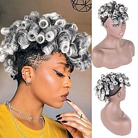 Aisaide Curly Mohawk Wig Deep Short Curly Grey Mohawk Ponytails With Bangs For Black Womensynthetic Gray Afro Curly Mohawk Hair