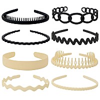 Drnytunk Unisex Hair Band 8Pcs Plastic Headband With Teeth Head Bands Combing Hairbands Wavy Outdoor Sports Headbands For Mens