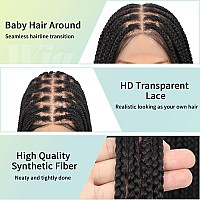 Fecihor 36 Inch 13X8 Hd Lace Front Knotless Braided Wigs For Women Box Braid Wig With Baby Hair Human Hair Blended Lace Black Br