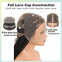 Fecihor 36 Inch 13X8 Hd Lace Front Knotless Braided Wigs For Women Box Braid Wig With Baby Hair Human Hair Blended Lace Black Br