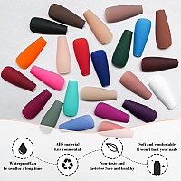 Addfavor 576Pcs Press On Nails Long Coffin Fake Nails Full Cover Matte Ballerina Acrylic Artificial False Nail Tips 24 Colors 10