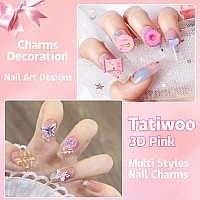 330 Pcs Pink Cute Assorted Nail Charms Multi Shapes Pink Heart Bow Flower Pearls Nail Charms Acrylic Pink Candy 3D Donut Ice Cr