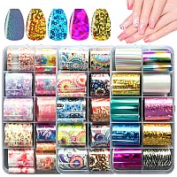 Addfavor 30 Roll Transfer Nail Foil Sticker Mandala Flower Printed Nail Foil Transfer Sheets Holographic Silver Golds Colorful D