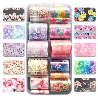 Addfavor 30 Roll Transfer Nail Foil Sticker Mandala Flower Printed Nail Foil Transfer Sheets Holographic Silver Golds Colorful D