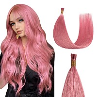 Sunya I Tip Hair Extensions Human Hair Hot Pink 20 Inch I Tip Hair Extensions Real Human Hair Cold Fusion Pre Bonded Pink I Tip