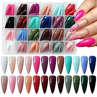 Addfavor 576Pcs Long Stiletto Press On Nails 24 Solid Colors Glossy Full Cover Fake Nails Acrylic Artificial False Nail Tips 12