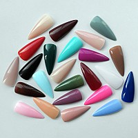 Addfavor 576Pcs Long Stiletto Press On Nails 24 Solid Colors Glossy Full Cover Fake Nails Acrylic Artificial False Nail Tips 12