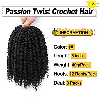 Passion Twist Hair 8 Inch 8 Packs Pre Twisted Passion Twist Crochet Hair For Black Women Pre Looped Passion Twist Curly Croche