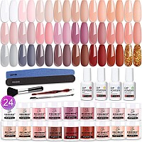 Rednee 33Pcs Dip Powder Nail Kit 24 Colors Nude Gray Series Dip Manicure Kit With Dipping Powder System Liquid Set And Essential