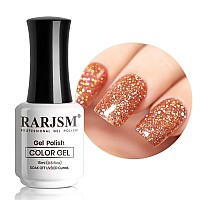 Rarjsm Glitter Gel Nail Polish Rose Gold Sparkly Iridescent Rainbow Shimmer Clear Pink Holographic Nail Gel Polish Soak Off Led