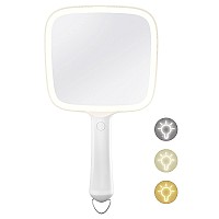 Lighted Handheld Mirror With 3 Light Color And Dimmable 62 X 59 Makeup Mirror Wide Viewing Angle Lightweight Durable