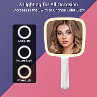 Lighted Handheld Mirror With 3 Light Color And Dimmable 62 X 59 Makeup Mirror Wide Viewing Angle Lightweight Durable