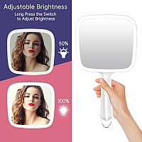 Lighted Handheld Mirror With 3 Light Color And Dimmable 62 X 59 Makeup Mirror Wide Viewing Angle Lightweight Durable