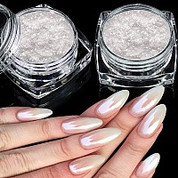 2 Boxes White Pearl Chrome Nail Powder Transparent Clear Ice Shimmer Chrome Pigment Powder For Nails Inspired Nails Mirror Ef