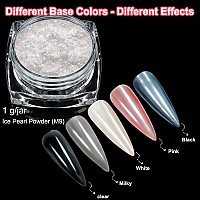 2 Boxes White Pearl Chrome Nail Powder Transparent Clear Ice Shimmer Chrome Pigment Powder For Nails Inspired Nails Mirror Ef