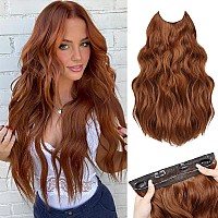 Morica Invisible Wire Hair Extensions 20 Inch Halo Hair Extensions Auburn Long Wavy Synthetic Hairpiece With Transparent Wire