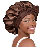 Yanibest Satin Bonnet Silk Bonnet For Sleeping Double Layer Satin Lined Black Hair Bonnet With Tie Band Bonnets For Women Natura