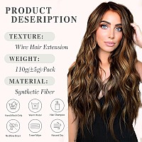 Morica Invisible Wire Hair Extensions 20 Inch Mixed Brown Long Wavy Synthetic Hairpiece With Transparent Wire Adjustable Size