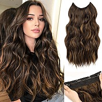 Morica Invisible Wire Hair Extensions 20 Inch Halo Hair Extensions Dark Brown Mixed Light Brown Long Wavy Synthetic Hairpiece