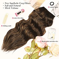 Morica Invisible Wire Hair Extensions 20 Inch Halo Hair Extensions Dark Brown Mixed Light Brown Long Wavy Synthetic Hairpiece