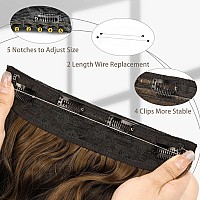 Morica Invisible Wire Hair Extensions 20 Inch Halo Hair Extensions Dark Brown Mixed Light Brown Long Wavy Synthetic Hairpiece