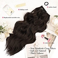 Morica Invisible Wire Hair Extensions 20 Inch Brown Black Long Wavy Synthetic Hairpiece With Transparent Wire Adjustable Size