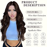 Morica Invisible Wire Hair Extensions 20 Inch Brown Black Long Wavy Synthetic Hairpiece With Transparent Wire Adjustable Size