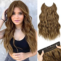 Morica Invisible Wire Hair Extensions 20 Inch Chestnut Brown Long Wavy Synthetic Hairpiece With Transparent Wire Adjustable Si