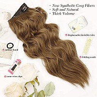 Morica Invisible Wire Hair Extensions 20 Inch Chestnut Brown Long Wavy Synthetic Hairpiece With Transparent Wire Adjustable Si