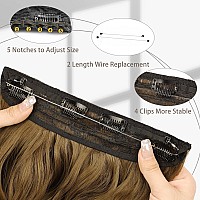 Morica Invisible Wire Hair Extensions 20 Inch Chestnut Brown Long Wavy Synthetic Hairpiece With Transparent Wire Adjustable Si