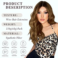 Morica Invisible Wire Hair Extensions 20 Inch Chestnut Brown Long Wavy Synthetic Hairpiece With Transparent Wire Adjustable Si