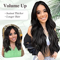 Morica Invisible Wire Hair Extensions 20 Inch Natural Black Long Wavy Synthetic Hairpiece With Transparent Wire Adjustable Siz