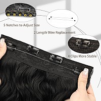 Morica Invisible Wire Hair Extensions 20 Inch Natural Black Long Wavy Synthetic Hairpiece With Transparent Wire Adjustable Siz