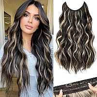 Morica Invisible Wire Hair Extensions 20 Inch Halo Hair Extensions Balck Mix Blonde Long Wavy Synthetic Hairpiece With Transpa