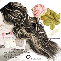 Morica Invisible Wire Hair Extensions 20 Inch Halo Hair Extensions Balck Mix Blonde Long Wavy Synthetic Hairpiece With Transpa