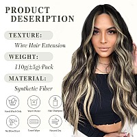 Morica Invisible Wire Hair Extensions 20 Inch Halo Hair Extensions Balck Mix Blonde Long Wavy Synthetic Hairpiece With Transpa