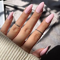 Yosomk Light Pink Press On Nails Almond Shaped Fake Nails Medium Glossy Stick On Nails Pure Color Glue On Nails Acrylic Full Cov