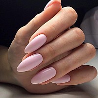 Yosomk Light Pink Press On Nails Almond Shaped Fake Nails Medium Glossy Stick On Nails Pure Color Glue On Nails Acrylic Full Cov