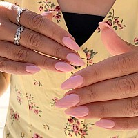 Yosomk Light Pink Press On Nails Almond Shaped Fake Nails Medium Glossy Stick On Nails Pure Color Glue On Nails Acrylic Full Cov