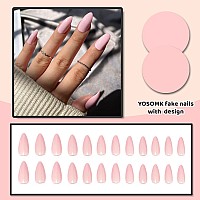 Yosomk Light Pink Press On Nails Almond Shaped Fake Nails Medium Glossy Stick On Nails Pure Color Glue On Nails Acrylic Full Cov